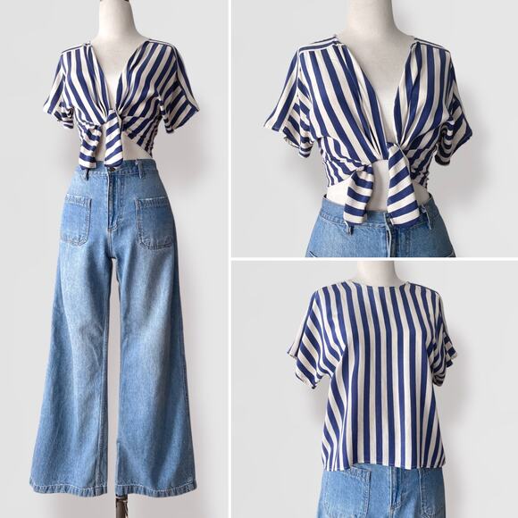 Vintage 100% Silk Button Up Blouse M Coastal Minimalist Nautical  Beachy Seaside - Picture 1 of 10